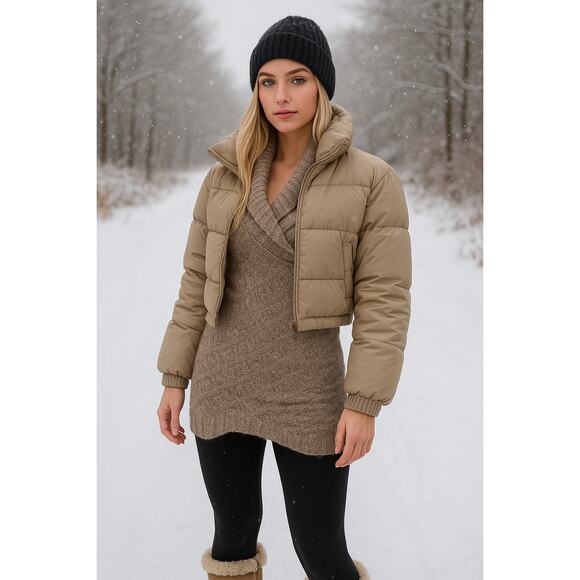 Y2K Knit Sweater Dress Short Sleeve Cowl Neck Mini Tunic S Cozy Cottage Winter - Picture 1 of 8